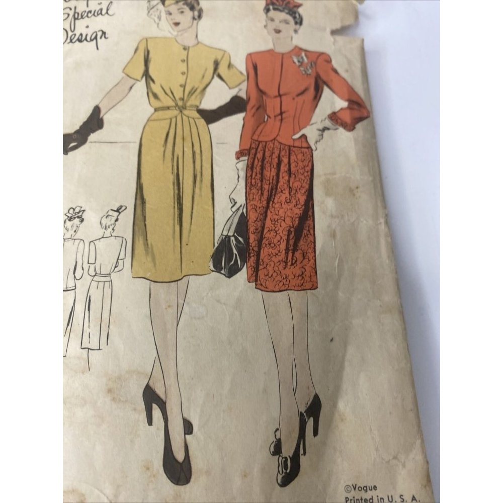 Vogue Special Design 4437 Vintage Sewing Pattern 1930s 1940s Dress Suit Sz 18 - Picture 2 of 5